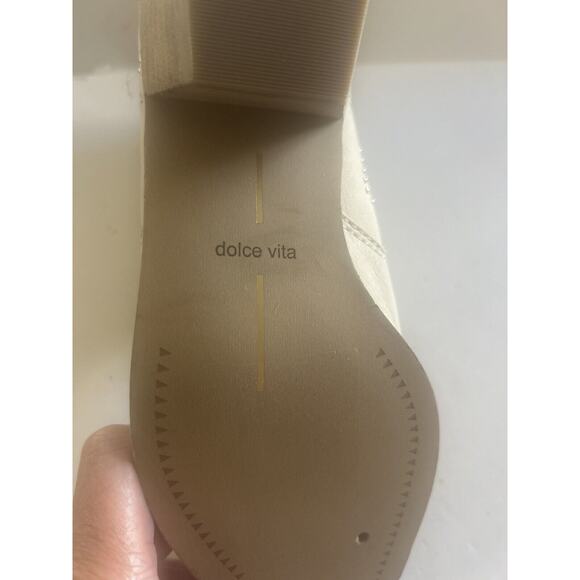 DOLCE VITA Point Toe Block Heel Fx Suede Western Ankle Booties Ivory Cream Sz 6 - Picture 9 of 13